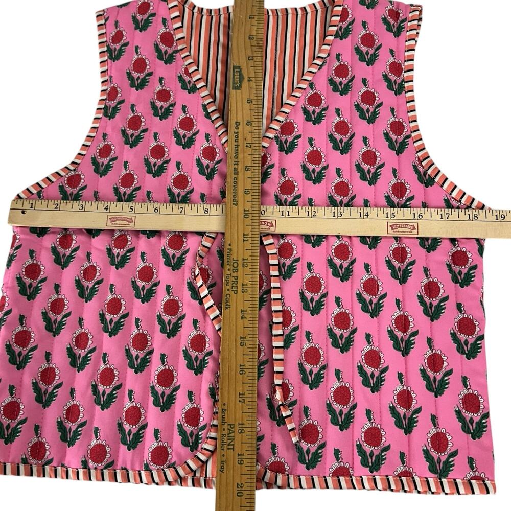Womens Vest Size Medium Pink Floral Retro Quilt Look Unique Fun Flowers Casual - Picture 7 of 8